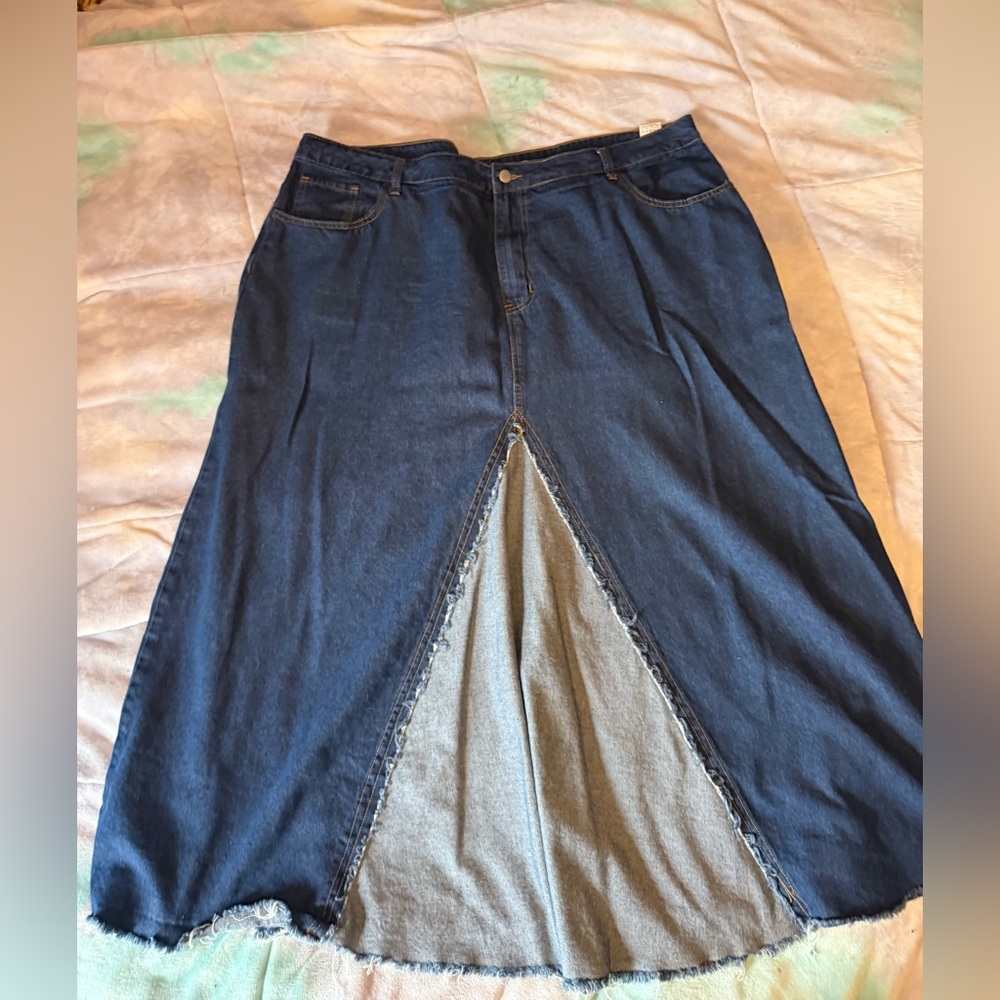SHEIN Dark Blue Denim Maxi Skirt with Chambray Inset